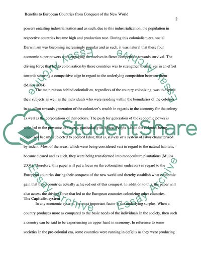 Benefits to European Countries from Conquest of the New World