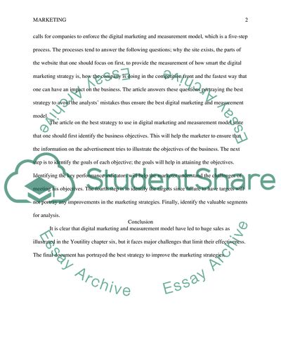 Digital Marketing and Measurement Model