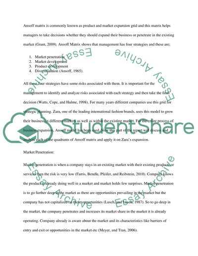 Application of Ansoff Matrix to Zara
