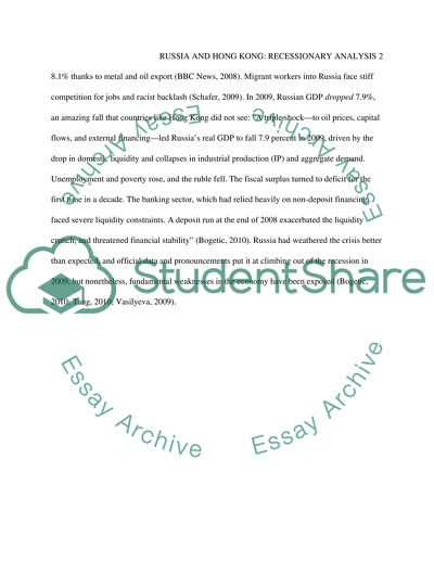 Russia and Hong Kong: Recessionary Analysis