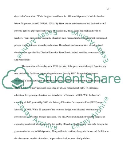 The Historical Development of the Educational System of Tanzania And How It Works Today