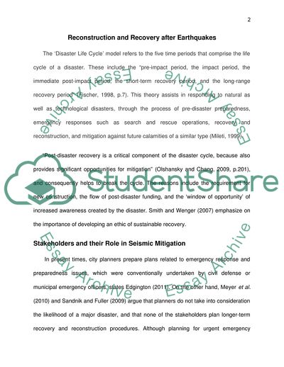 Seismic Mitigation: Post-Recovery and Reconstruction