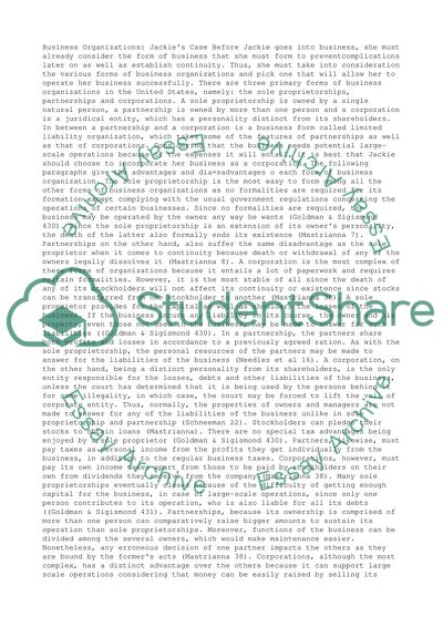 Business Organizations: Jackie`s Case