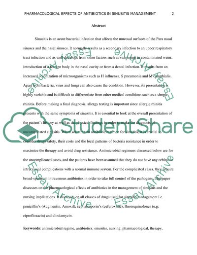 Pharmacological Effects of Antibiotics in Management of Sinusitis and the Nursing Implications