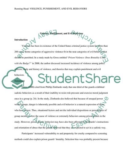 Violence, Punishment, and Evil Behaviors