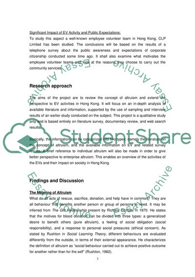 Altruism: Employee Volunteer Service in Hong Kong