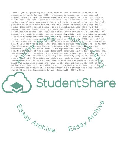 Metropolitan Police Service - Entrepreneurship In Practice