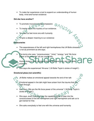 Reflection Paper, on Jill Bolte Taylors stroke of insight, found on www.ted.com
