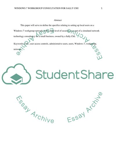 Windows 7 Workgroup Consultation for Sally Chu