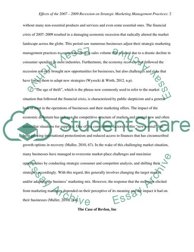 Effects of the 2007 2009 Recession on Strategic Marketing Management Practices