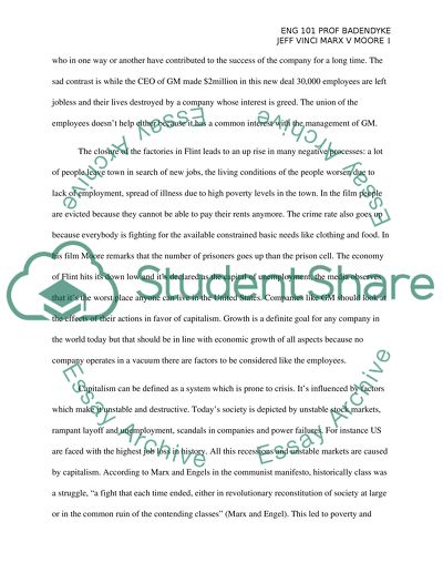 Comparing Karl Marxes view on capitalisum to Michael Moores view in his movie Roger and Me