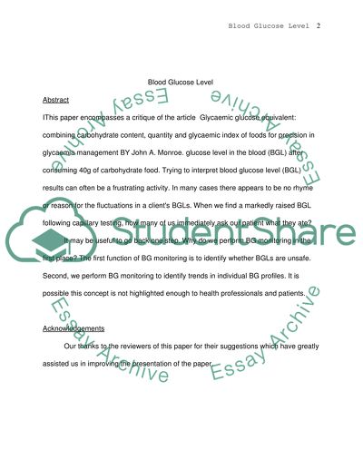 Glucose Level in the Blood and Diabetes