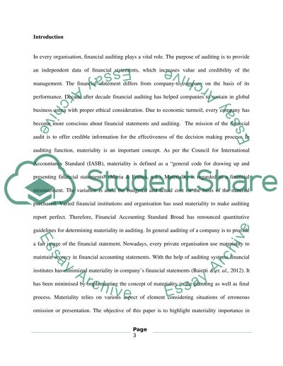 Materiality in Auditing