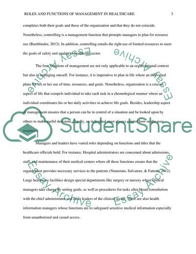 Role and Functions of Management in Healthcare Settings