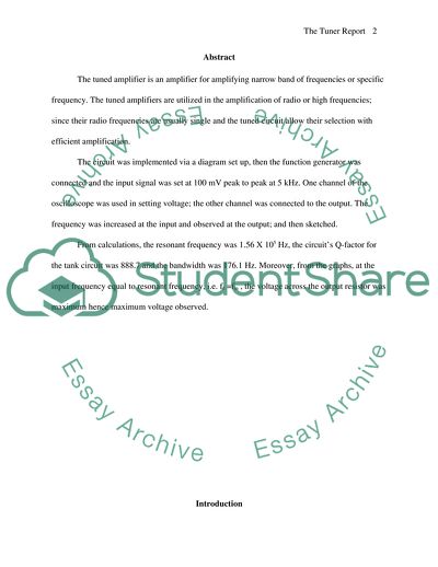 The Use of Tuned Amplifier