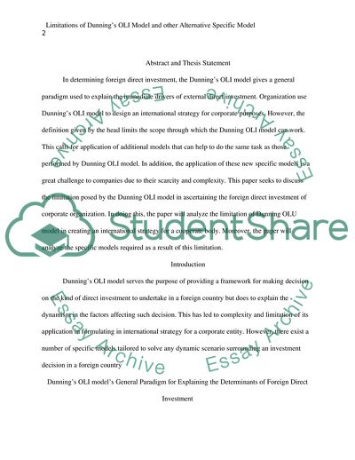 Limitations of Dunnings OLI Model and other Alternative Specific Models