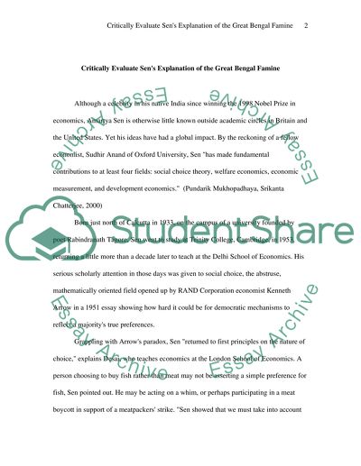 Sens Explanation of the Great Bengal Famine