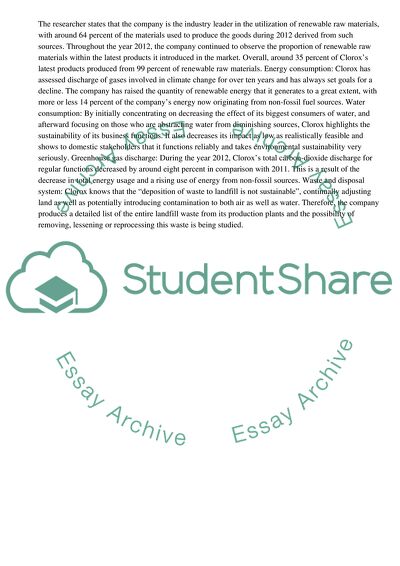 Business Strategy and the Environment of the Clorox Company