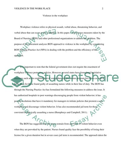 Violence in the Work place