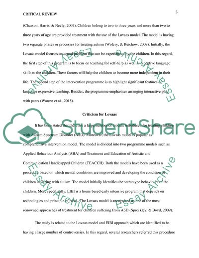 The Effectiveness of Early Intensive Behavioural Intervention for Autism