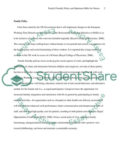 Family-Friendly Policy and Optimum Shifts for Nurses