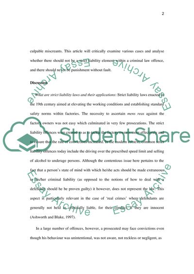 There Should Never Be a Strict Liability Element in a Criminal Law