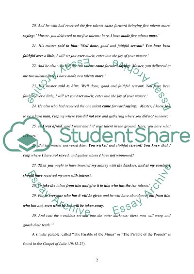 Jesus in the Parable of the Talents