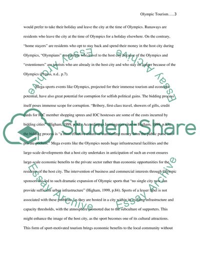 Olympic Tourism and Economics