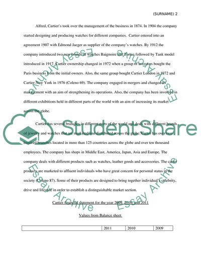 Financial Analysis of Cartier Company