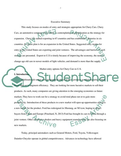 Market Entry Modes: Chery Cars