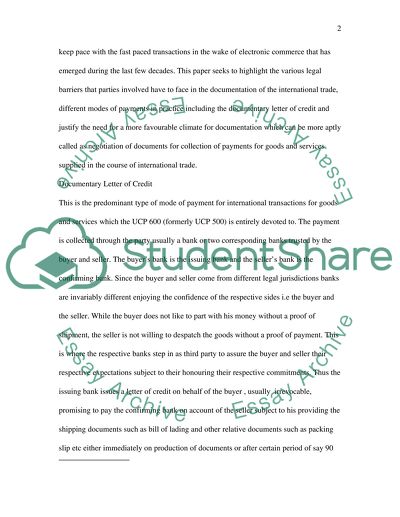The Methods of Payment in International Trade Transactions
