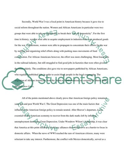 The First World War as a Turning Point in American History