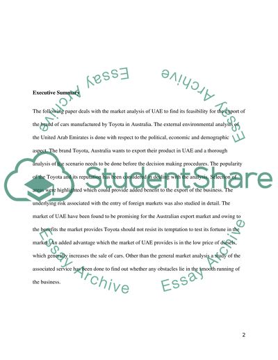 Entering the Market of UAE, Toyota, Australia