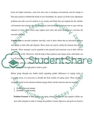 Gender Differences in Adult Coping Styless Associated with Stress