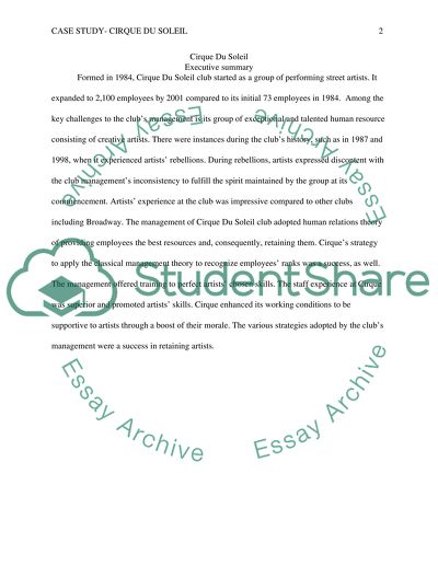 The human relations management of Cirque Du Soleil club