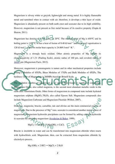 Methods Used For Magnesium