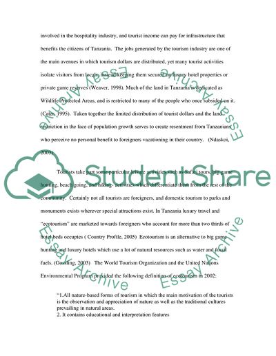 Tourisms Influence on Ecological and Social Conditions in Tanzania