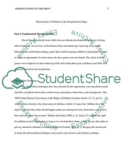 Observations of Children in the Preoperational Stage