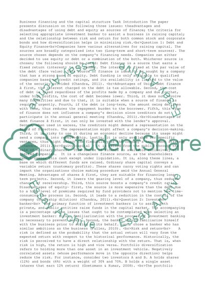 Business financing and the capital structure