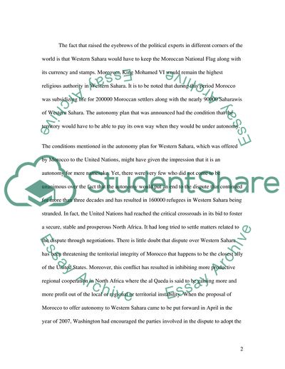 The Dispute Over the Territory of Western Sahara: Finding a Final Political Solution