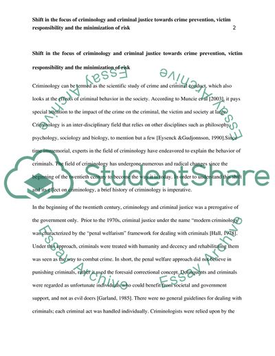 Criminal Justice towards Crime Prevention, Victim Responsibility and the Minimization of Risk