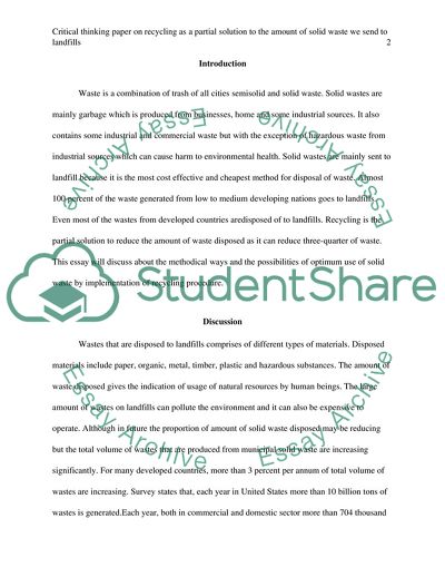 Recycling as a Partial Solution to the Amount of Solid Waste