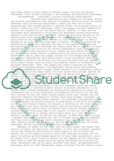 Legal, Cultural and Ethical Challenges - Google in China