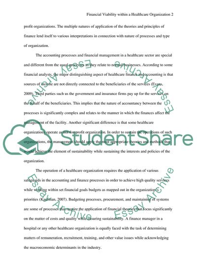 Financial viability within a health care organization