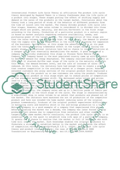 Three stages in the international product life cycle theory