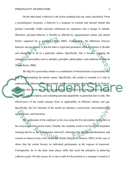 Personality or behavior - Organizational Behavior HRM