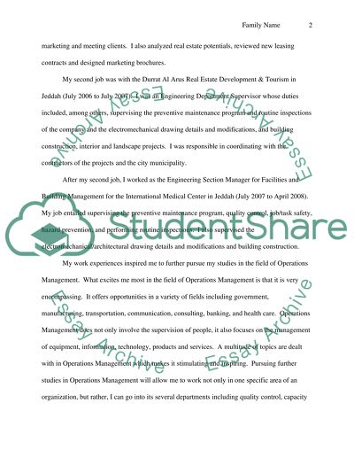 Work experience, fields of interest and the possible areas of research