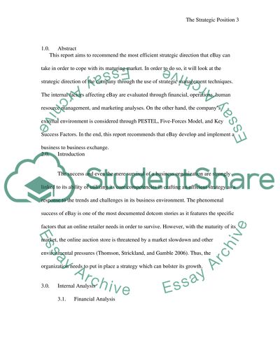 The Strategic Position of E-Bay