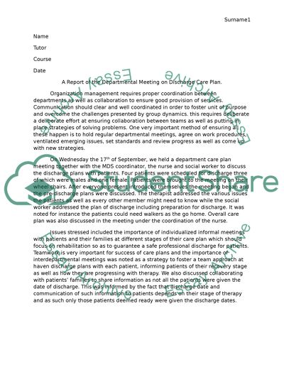 Departmental Meeting Report