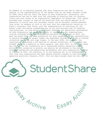 Strategic Audit of Sony Corporation